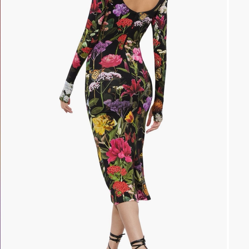 Alice + Olivia Black and Pink Long Sleeve Bodycon Dress